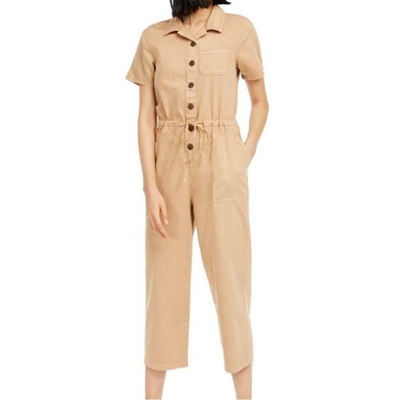 NWT OAT New York Cotton Drawstring Waist
Cargo Jumpsuit Tan Brown Size S - Picture 1 of 15